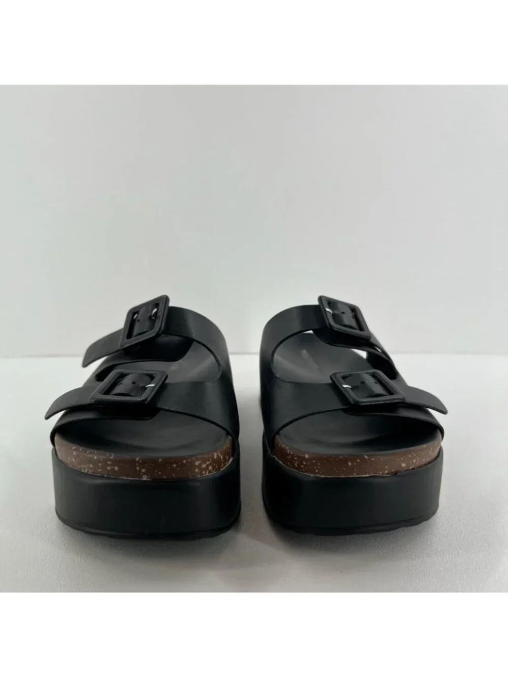 Project Cloud Platform Slide Sandals Womens 8.5 Memory Foam Wedge Leather Black